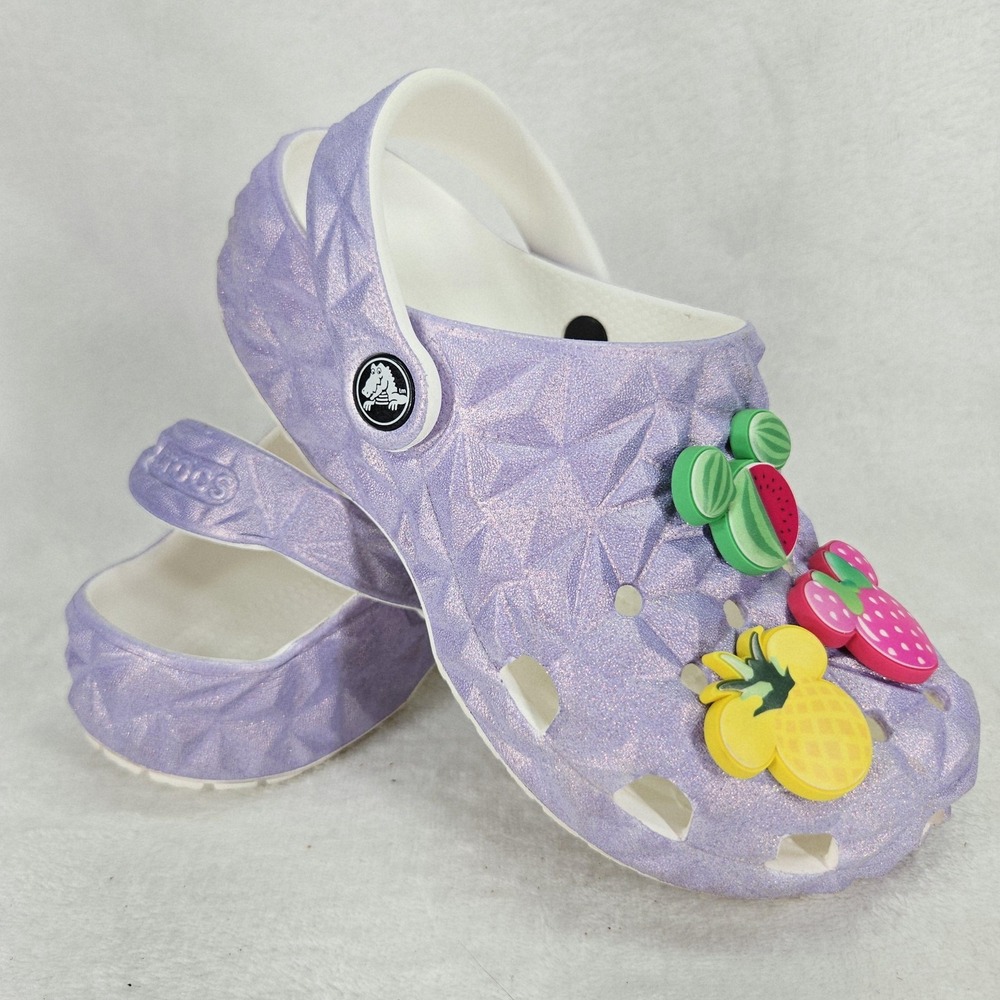 Crocs Classic Clogs Kids 2 Purple Glitter Disney Mickey Fruit‎ Jibbitz 209693